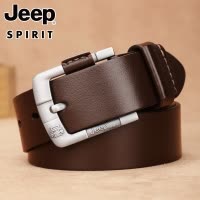 正品JEEP头层牛皮皮带男士真皮腰带针扣男裤带休闲韩版潮吉普青年