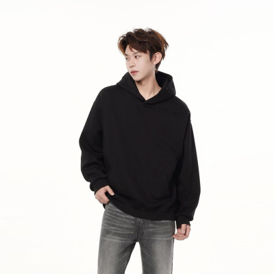 春秋季新款卫衣男重磅纯色休闲美式潮牌宽松百搭连帽上衣外套男装