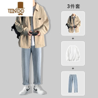 YANXU痞帅灯芯绒衬衫套装男学生潮牌男装一套搭配帅气衬衣三件套