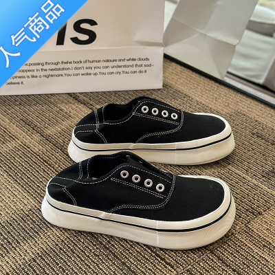 SUNTEK2023夏季新款大头帆布鞋女懒人一脚蹬布鞋薄款透气休闲百搭板鞋潮