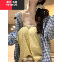 YIBUSHENG多巴胺黄色波点休闲裤女季薄款小个子宽松慵懒风直筒垂感阔腿裤