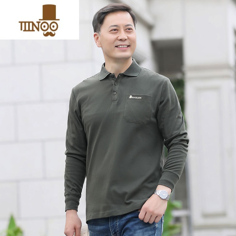 YANXU爸爸秋装长袖T恤爷爷中老年人宽松上衣服中年男士打底衫