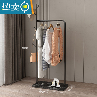 敬平衣架挂衣架落地卧室简易家用置物架轻奢室内杆式晾衣服架子衣帽架 树枝款长65CM[黑色支架+黑色大理石] 中晾晒架