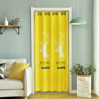 免打孔帘闪电客隔断帘挡风试衣间卧室遮挡厨房秋冬季北欧麋鹿（适合门宽55-75cm用）门帘宽120高200cm送伸缩杆