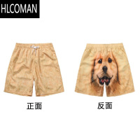 HLCOMAN大金毛短裤睡裤男友休闲裤情侣五分裤搞笑可爱狗头印花沙滩裤衩女