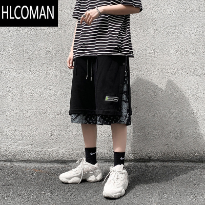 HLCOMAN休闲短裤男潮ins夏季外穿潮流宽松腰果花五分裤子运动跑步排扣裤