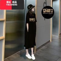 YIBUSHENG短袖连衣裙女装季胖mm大码显瘦中长款T恤裙过膝休闲长裙子