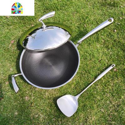 304不锈钢炒锅不粘锅无油烟 家用平底电磁炉煤气灶专用不沾锅 FENGHOU 30CM不粘带盖(收藏加购送钢铲)