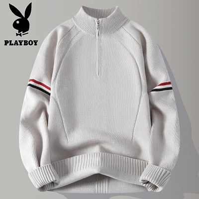 花花公子新款高品质[新款]2025冬半高拉链领针织毛衣男