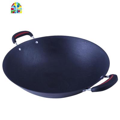 陆川铸铁锅无涂层加厚生铁炒锅圆底双耳传统老式家用燃气灶用 FENGHOU 41cm圆底加厚原生态