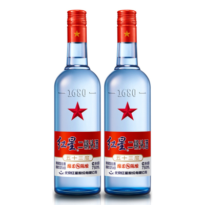 红星53度二锅头（绵柔8陈酿）750ml*2双瓶装
