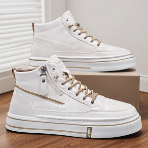 高帮板鞋秋冬新款潮鞋大码百搭小众运动皮面防滑舒适休闲男鞋