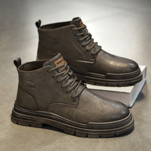 皮革透气舒适休闲系带懒人一脚蹬靴男士秋季上新款个性时尚马丁靴