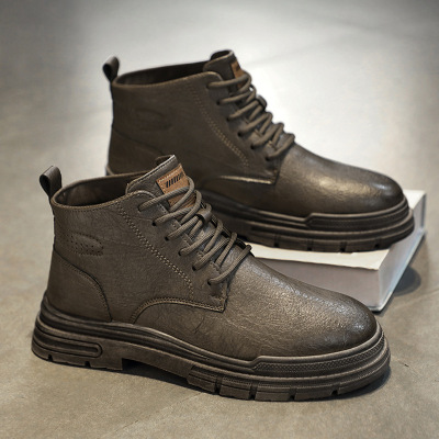 皮革透气舒适休闲系带懒人一脚蹬靴男士秋季上新款个性时尚马丁靴