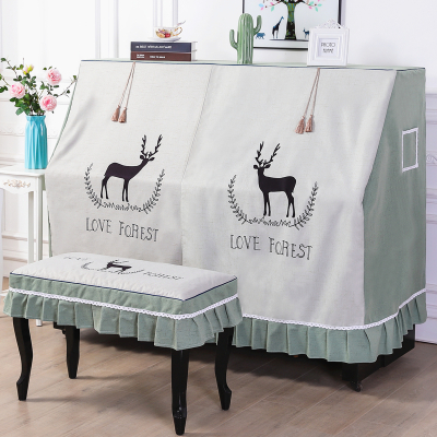 钢琴套防尘罩钢琴巾盖金铂喜巾钢琴刺绣印花布艺钢琴罩全罩半开开机不取--北欧麋鹿琴长148-153cm+双人琴凳罩