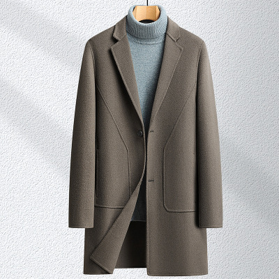 男式大衣秋冬100%羊毛中长款青年商务双面呢风衣简约休闲外套