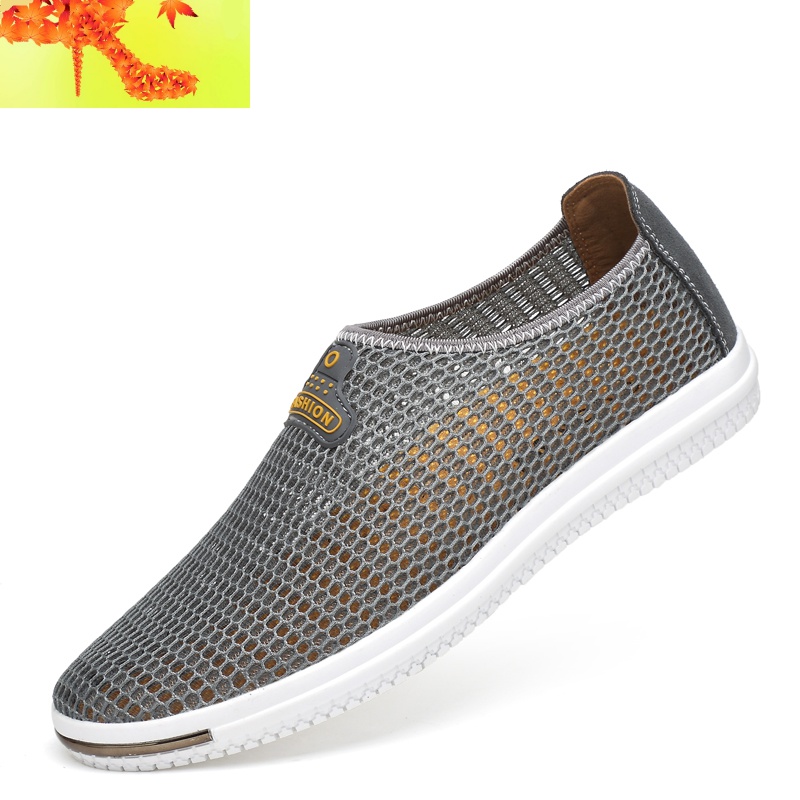 男懒人鞋夏天男士透明网洞透气网眼凉鞋平底洞洞鞋超薄带孔运动鞋 简