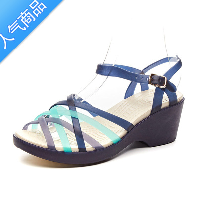 SUNTEK塑料凉鞋女高跟2023新款夏季坡跟沙滩鞋塑胶洞洞鞋雨天水晶果冻鞋