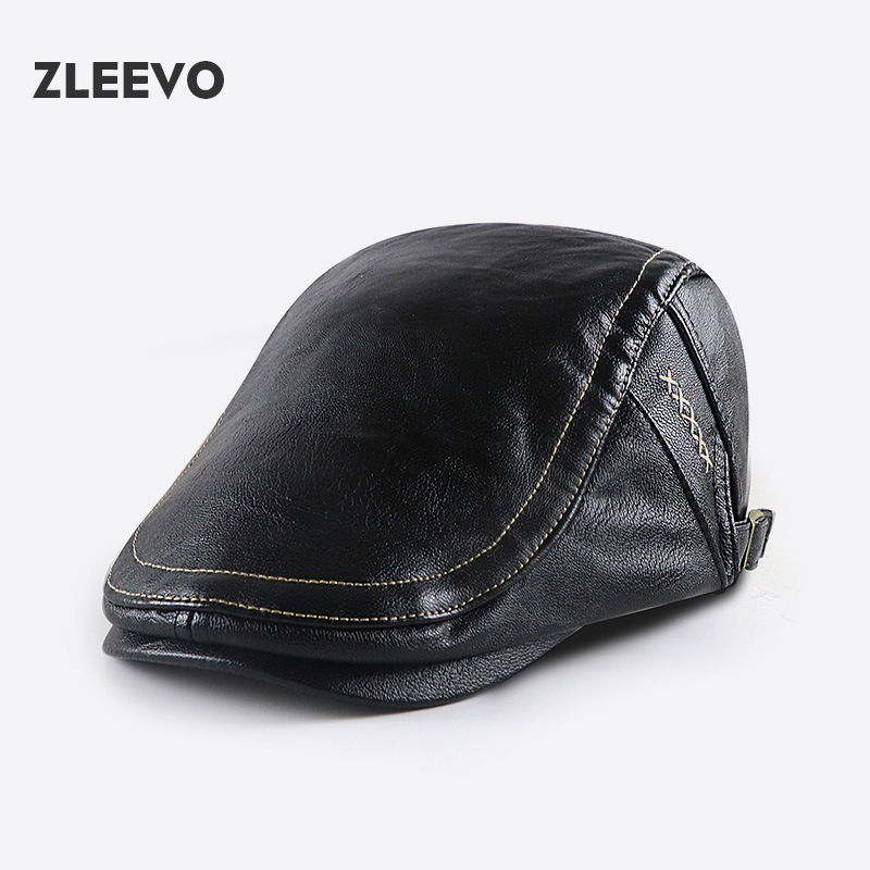 PU皮帽子中年保暖鸭舌帽加绒老年时尚前进帽子休闲百搭