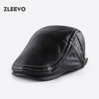 PU皮帽子中年保暖鸭舌帽加绒老年时尚前进帽子休闲百搭