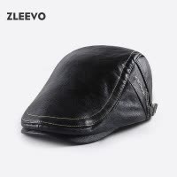 PU皮帽子中年保暖鸭舌帽加绒老年时尚前进帽子休闲百搭