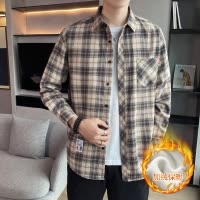 秋冬新款长袖格子衬衫男宽松寸衬百搭潮流衬衣