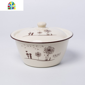 加厚搪瓷碗 带盖汤碗 怀旧搪瓷洗手盆 经典老式猪油盆 FENGHOU 18cm木车花洗手碗带盖