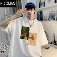 HLCOMAN夏季男士短袖t恤宽松潮牌ins大码五分袖体恤情侣半袖上衣