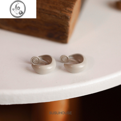 JiMi奶咖色耳圈蚊香盘耳夹耳环无耳洞耳饰女高级感简约新款春夏款新年