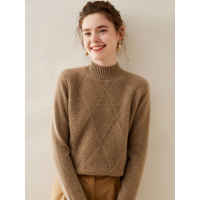 半高领加厚羊绒衫女秋冬新款大码宽松保暖毛衣女短款套头针织外套