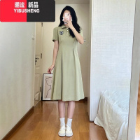 YIBUSHENG茶歇法式绿色polo连衣裙子女季2024新款学院风高级收腰显瘦长裙