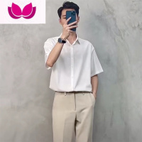 七斓衬衫男士短袖2023夏季潮牌ins潮流百搭休闲痞帅套装上衣冰丝外套