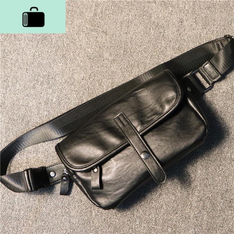2019新款潮流日韩原宿男胸包 休闲斜挎软皮男士腰包 夏季复古背包NEW LAKE 黑色腰包男