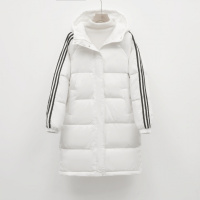 韩版纯色面包服女中长款简约加厚连帽运动宽松羽绒服