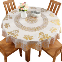 美帮汇欧式烫金圆形桌布防水防烫防油免洗圆桌餐桌布pvc小圆几桌垫家用