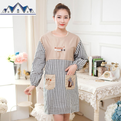 长袖可爱围裙厨房做饭围腰韩版时尚简约成人女带袖防油罩衣 三维工匠