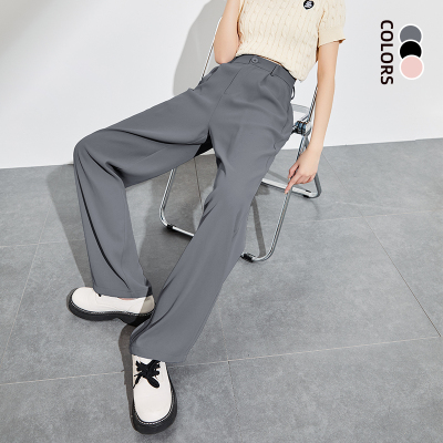 [3件8.5折118.9元,叠加优惠券]唐狮春秋新款灰色西装裤女高级垂坠感基础休闲裤子高腰阔腿长裤