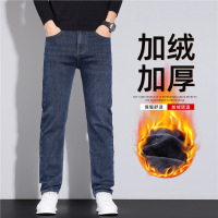 秋冬新款加绒保暖牛仔裤男弹力百搭修身直筒裤时尚男装休闲裤