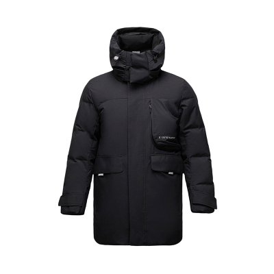 李宁中长款中羽绒服男士新款男装连帽可拆卸上衣冬季运动服