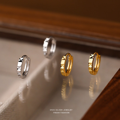 菱形车花耳环女s925纯银时尚简约冷淡风耳圈百搭学生耳扣耳饰代发送女朋友老婆情人节七夕生日礼物