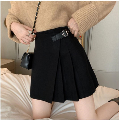 暖青汇大码胖mm百褶裙2021春秋新款a字半身裙显瘦高腰气质防走光短裙女