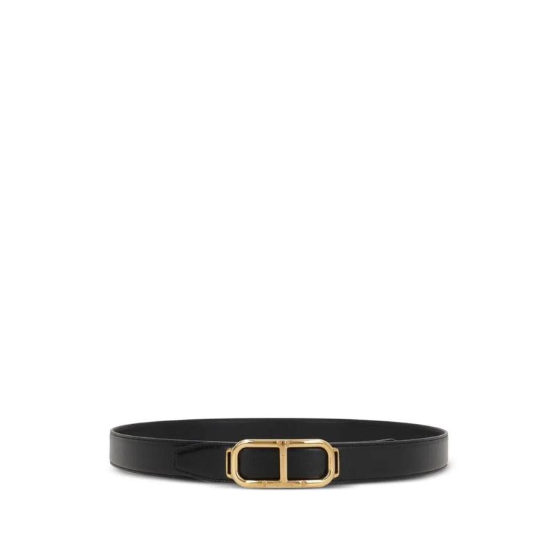 汤姆福特(Tom Ford)男士黑色皮带奢华光滑设计可调节金色扣时尚百