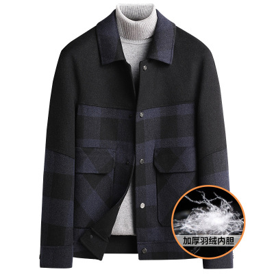 潮流青年秋冬羽绒脱卸内胆双面呢羊毛大衣男士短款双面呢羊毛外套_1
