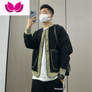 七斓棒球服拼色针织开衫外套男秋轻熟韩版休闲修身短款夹克时尚百搭潮