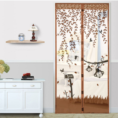 门帘磁性家用静音纱窗纱网自吸夏季纱门-猴子咖啡+2包粘扣-宽80X高200CM