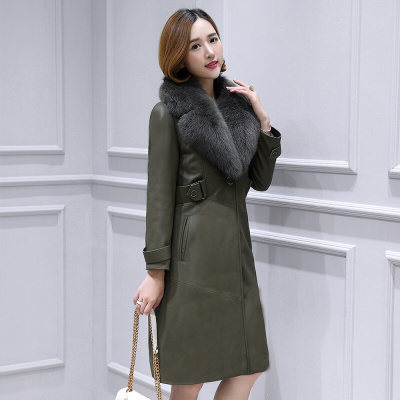 真皮皮衣女真皮羽绒服外套绵羊皮狐狸毛长袖韩版军绿CYDDWQE