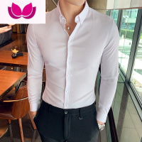七斓特价2022新款英伦轻奢纯色休闲衬衣男装修身长袖衬衫男青年