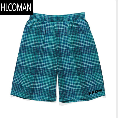 HLCOMAN来自街头日系复古蓝格子短裤男宽松直筒夏季百搭休闲五分中裤ins
