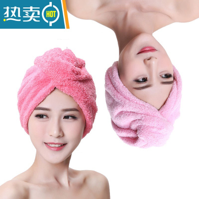 敬平加厚吸水浴帽擦头发速干毛巾包头巾 强吸水干发巾干发帽 两条装[粉色+玫红]