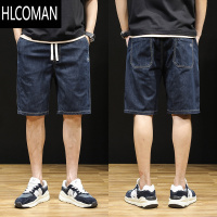 HLCOMAN夏季冰丝大码牛仔短裤男宽松潮胖松紧腰弹力半截裤胖子薄款中裤潮